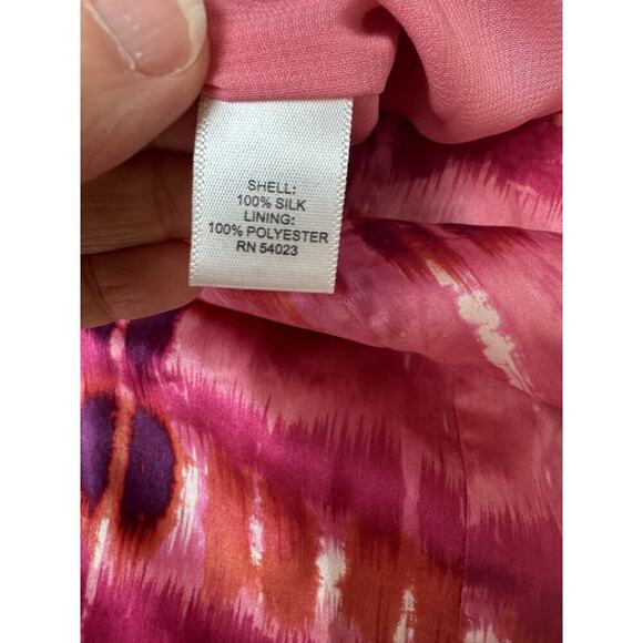 Twee Banana Republic Silk Twisted Shoulder Open Back Dress Pink Print Sheath 0 - Picture 4 of 12